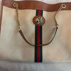 Gucci Tan and Brown Tote with Gold Chain